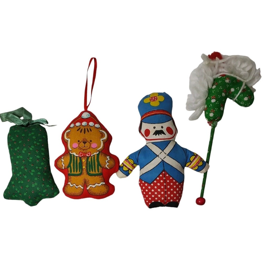 Vintage‎ Handmade Christmas Ornaments Bell Gingerbread Man Soldier Horse 1970s